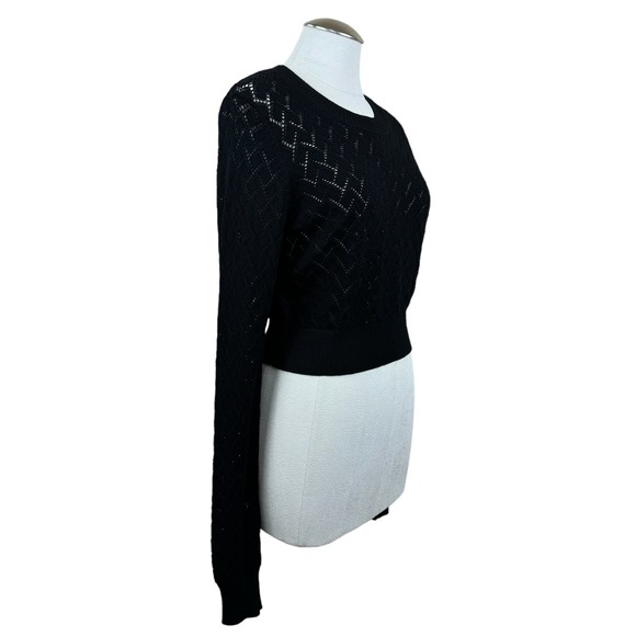 GREY Jason Wu Women's Sweater Large Black Open Knit Long Sleeve Cropped Top - Picture 3 of 10